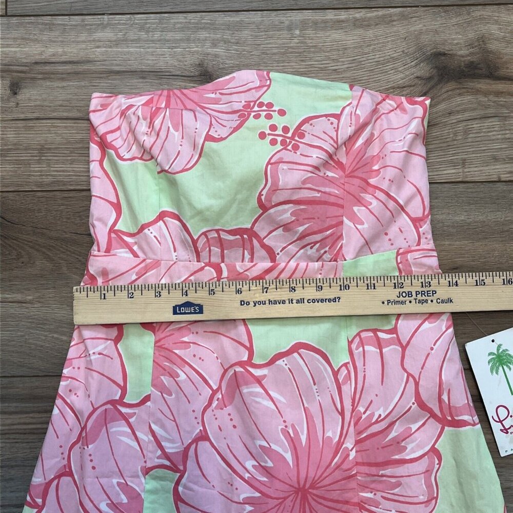 Women's Lilly Pulitzer Sabrina Dress SZ 6 Strapless Green Pink Floral VTG NOS - Picture 4 of 12